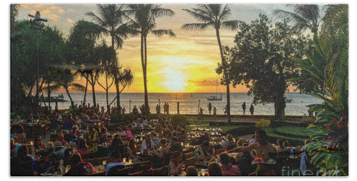 Sunset Bath Towel featuring the photograph Sunset At Old Lahaina Luau #1 by Eddie Yerkish