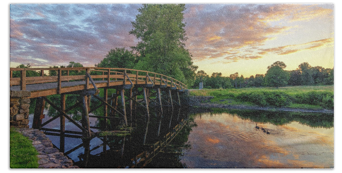 Old North Bridge Hand Towel featuring the photograph Sunset at the Old North Bridge by Kristen Wilkinson