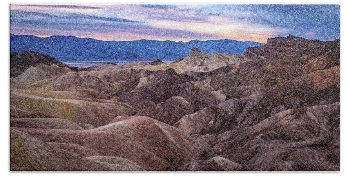 Death Valley Bath Towel featuring the photograph Sunset at Zabriskie Point in Death Valley National Park by John Hight