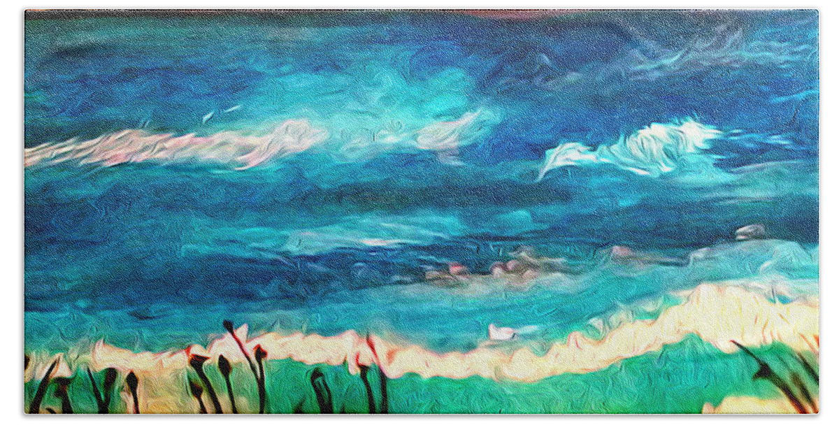 Seascape Bath Towel featuring the painting Sunset Beach by Amy Shaw