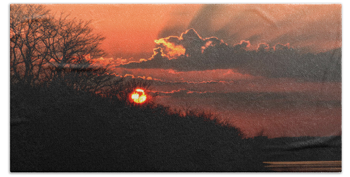 Sun Hand Towel featuring the photograph Sunset Behind a Knoll by William Selander