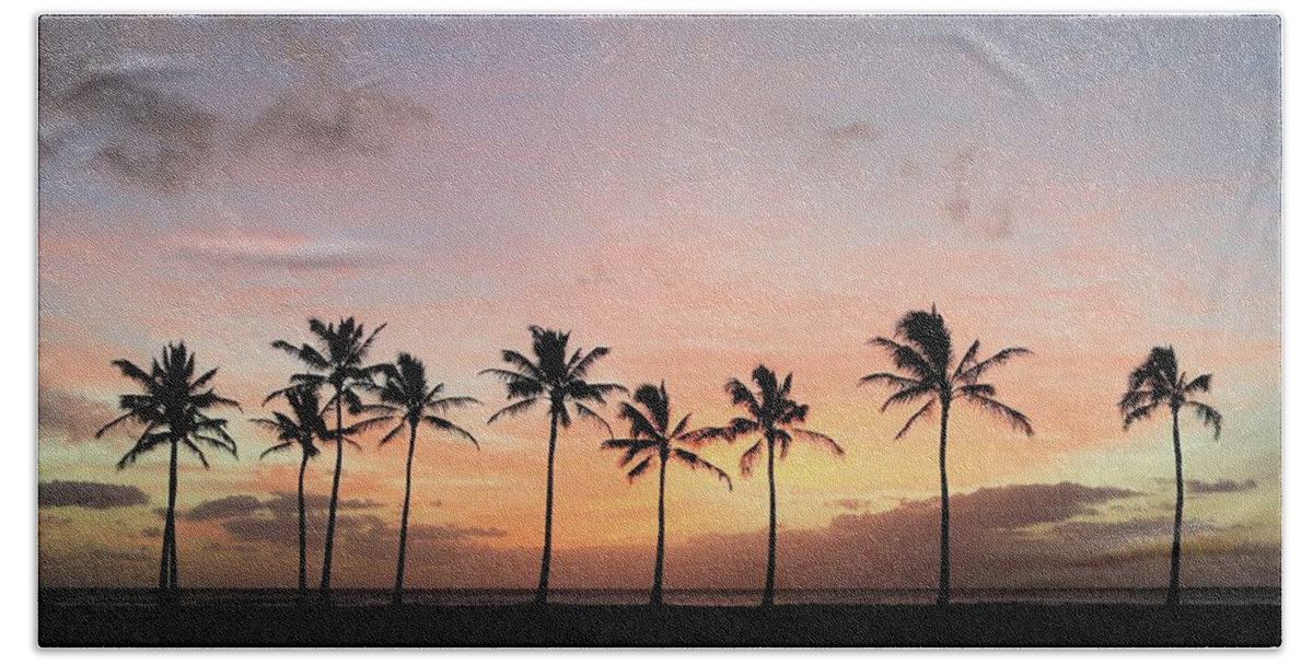 Photosbymch Hand Towel featuring the photograph Sunset behind the palms by M C Hood