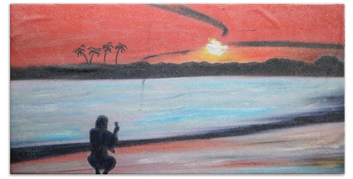 Landscape Bath Towel featuring the painting Sunset Boulevard by Sam Shaker
