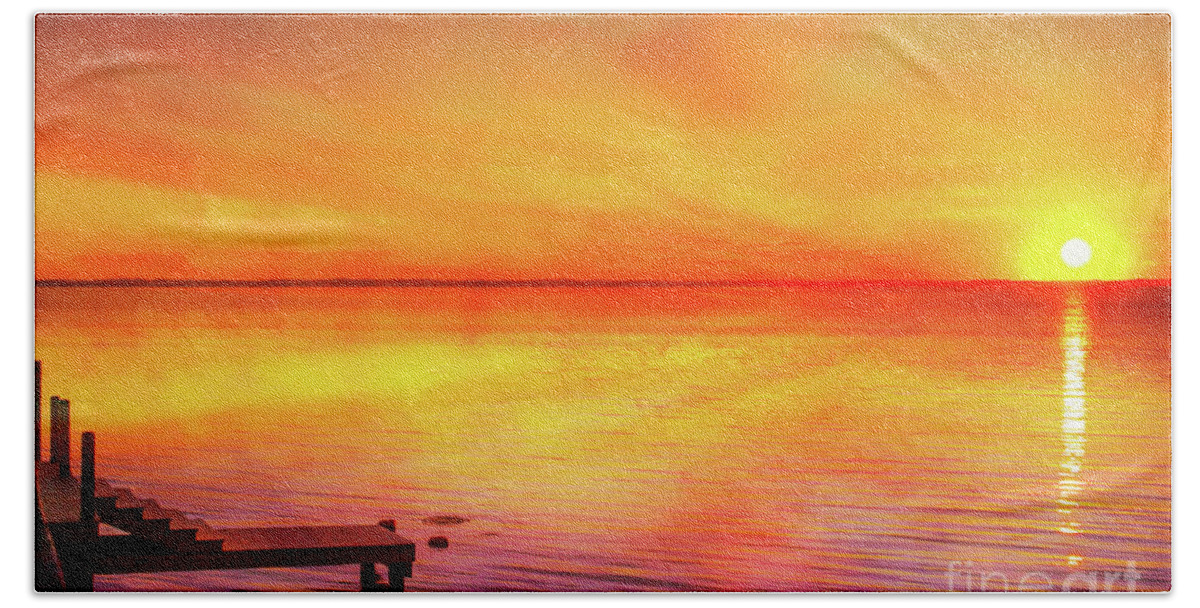Sunset By The Shore Hand Towel featuring the digital art Sunset by the Shore by Randy Steele