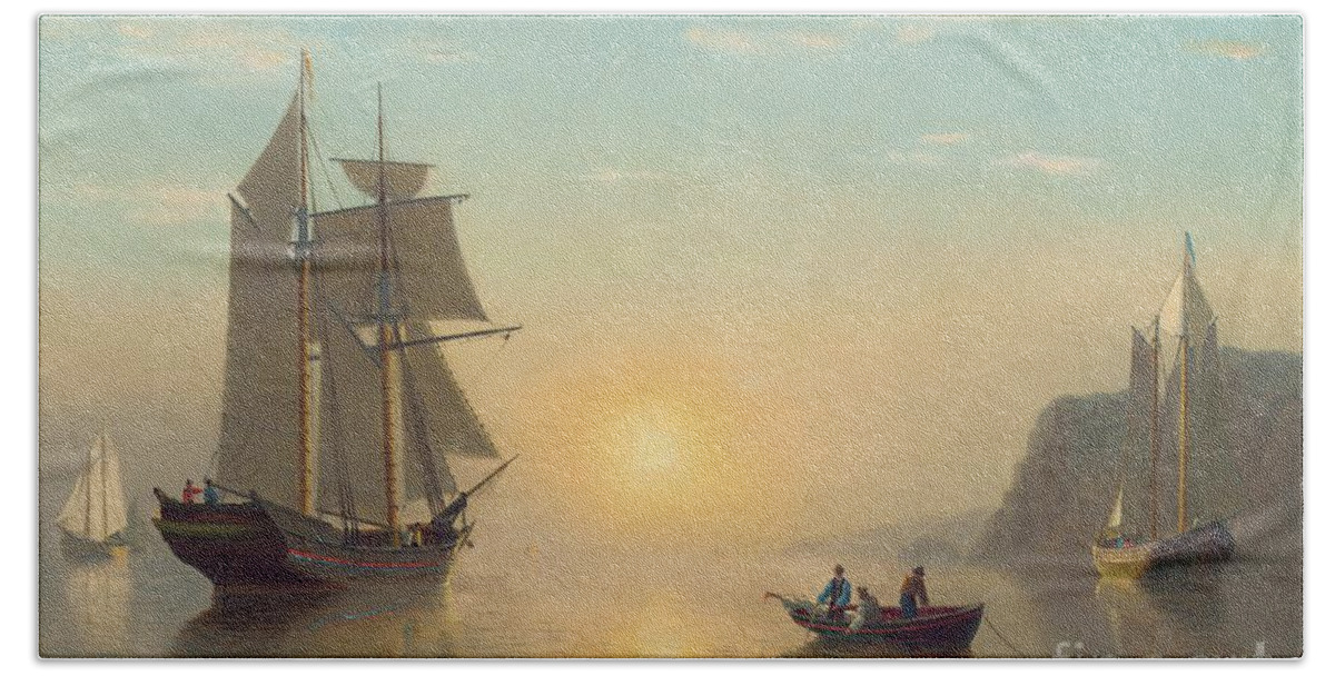 Boat Hand Towel featuring the painting Sunset Calm in the Bay of Fundy by William Bradford