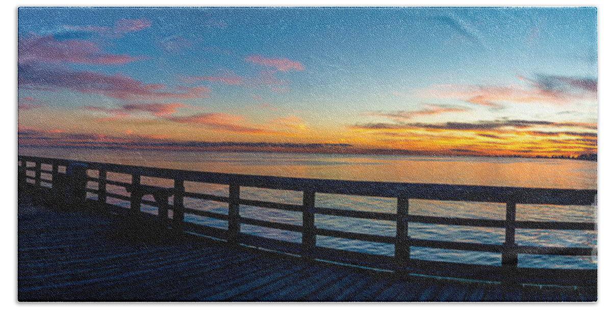 Myrtle Beach Days Collection Hand Towel featuring the photograph Sunset from the Pier by David Smith