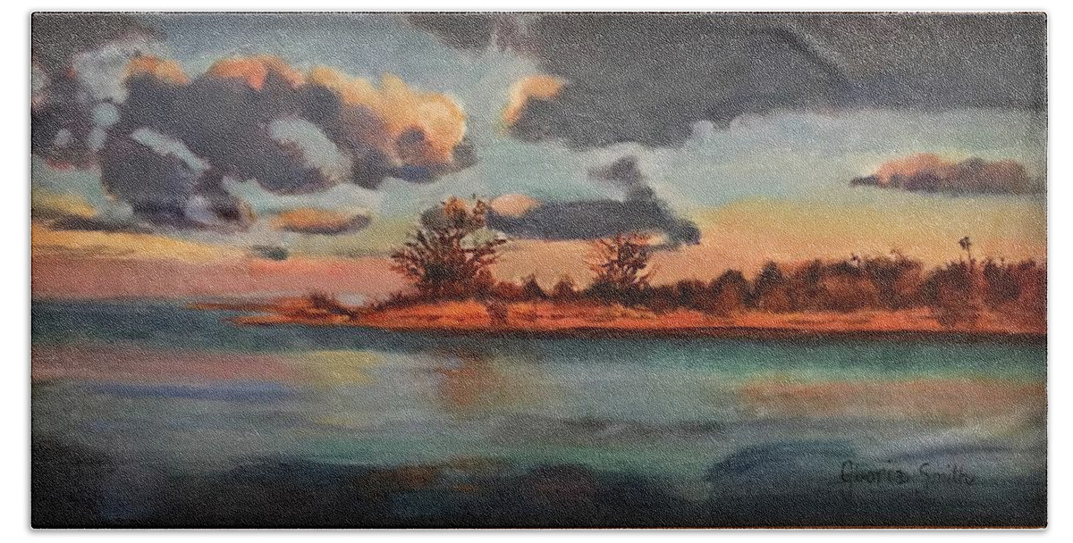 Sunset Hand Towel featuring the painting Sunset in Paradise by Gloria Smith