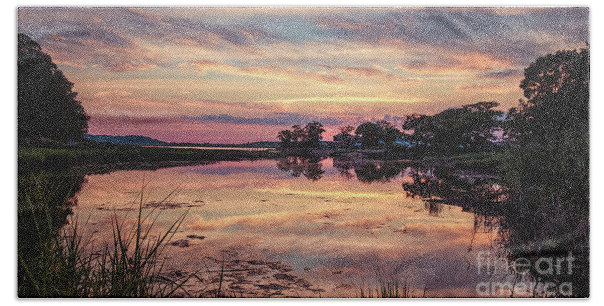 Long Island Bath Towel featuring the photograph Sunset in Stony Brook, New York by Alissa Beth Photography