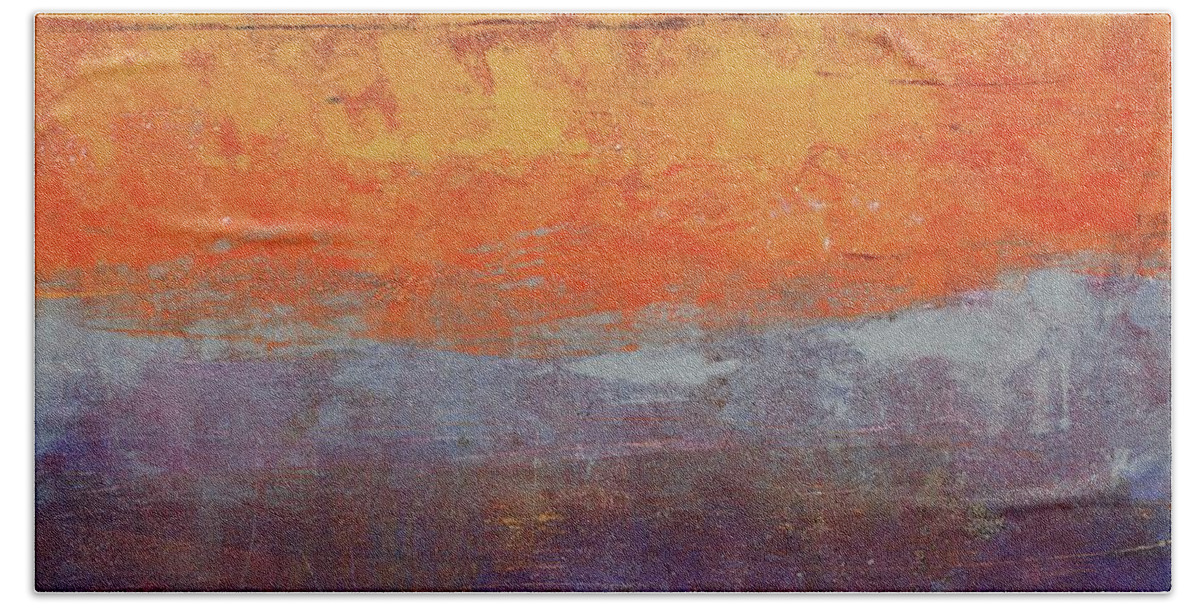 Abstract Hand Towel featuring the painting Sunset by Laurel Englehardt