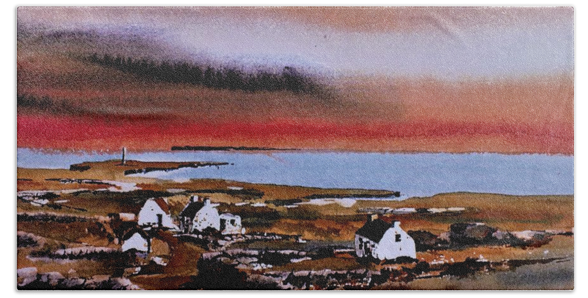Ireland Bath Towel featuring the painting Sunset on Bungowla, Inishmor, Aran. by Val Byrne