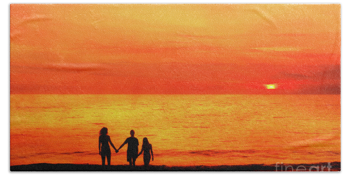 Sunset On The Beach Bath Towel featuring the digital art Sunset On The Beach by Randy Steele