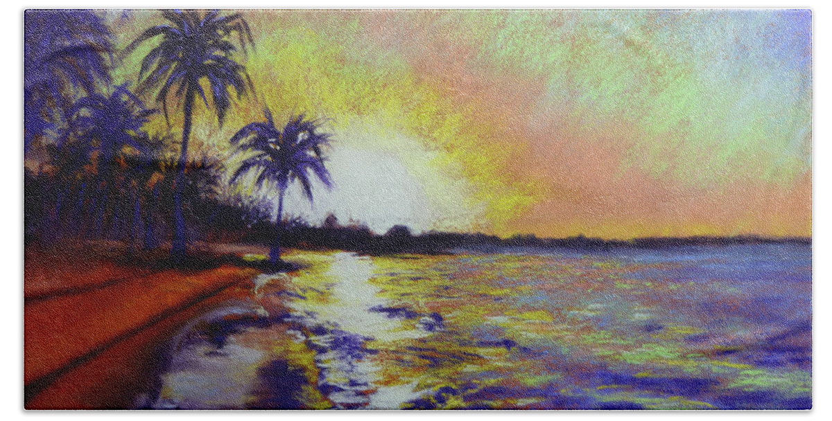 Sunset Hand Towel featuring the painting Sunset on the Sea by Lisa Crisman