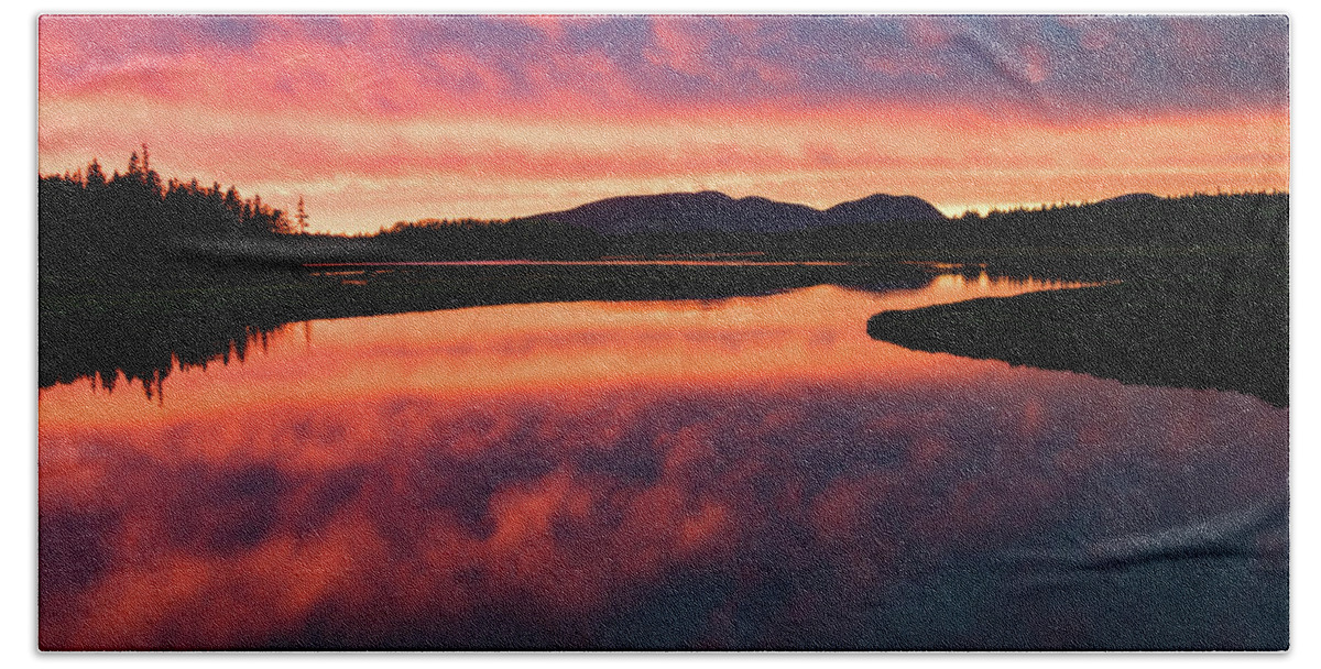 Sunset Hand Towel featuring the photograph Sunset over Acadia National Park by Holly Ross