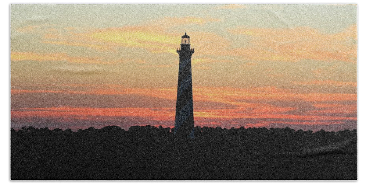 Photosbymch Bath Towel featuring the photograph Sunset over Cape Hatteras Light by M C Hood