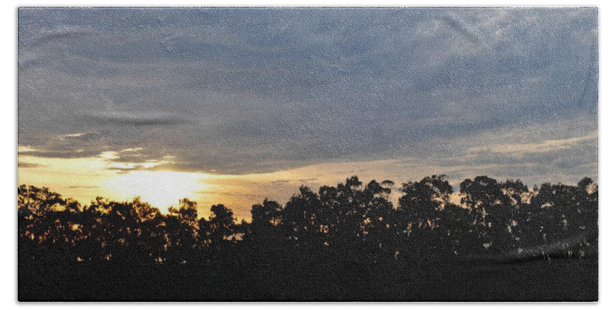 Tree Hand Towel featuring the photograph Sunset Over Farm and Trees by Matt Quest