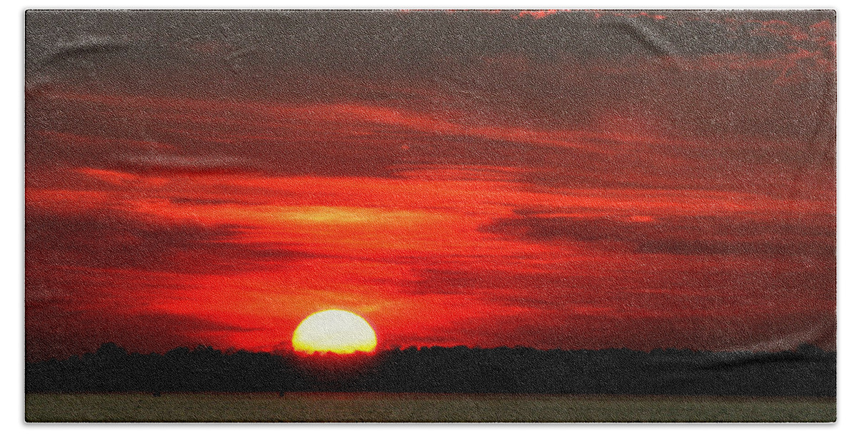 Sunset Hand Towel featuring the photograph Sunset Over Long Island by William Selander