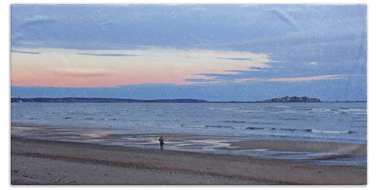 Revere Bath Towel featuring the photograph Sunset over Nahant From Revere Beach Revere MA by Toby McGuire