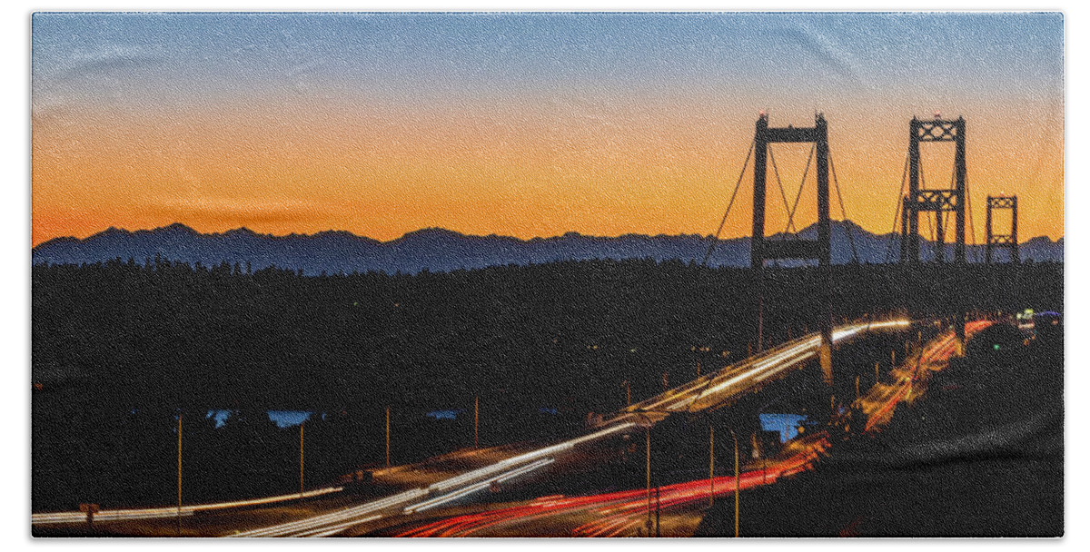 Sunset Hand Towel featuring the photograph Sunset Over Narrrows Bridge Panorama by Rob Green