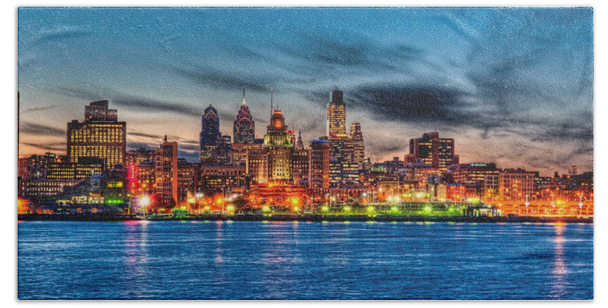 Photography Bath Towel featuring the photograph Sunset over philadelphia by Louis Dallara