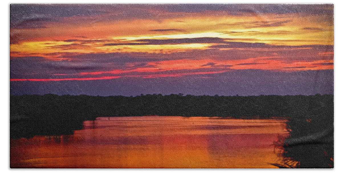 Tomoka River Hand Towel featuring the photograph Sunset Over the Tomoka by DigiArt Diaries by Vicky B Fuller