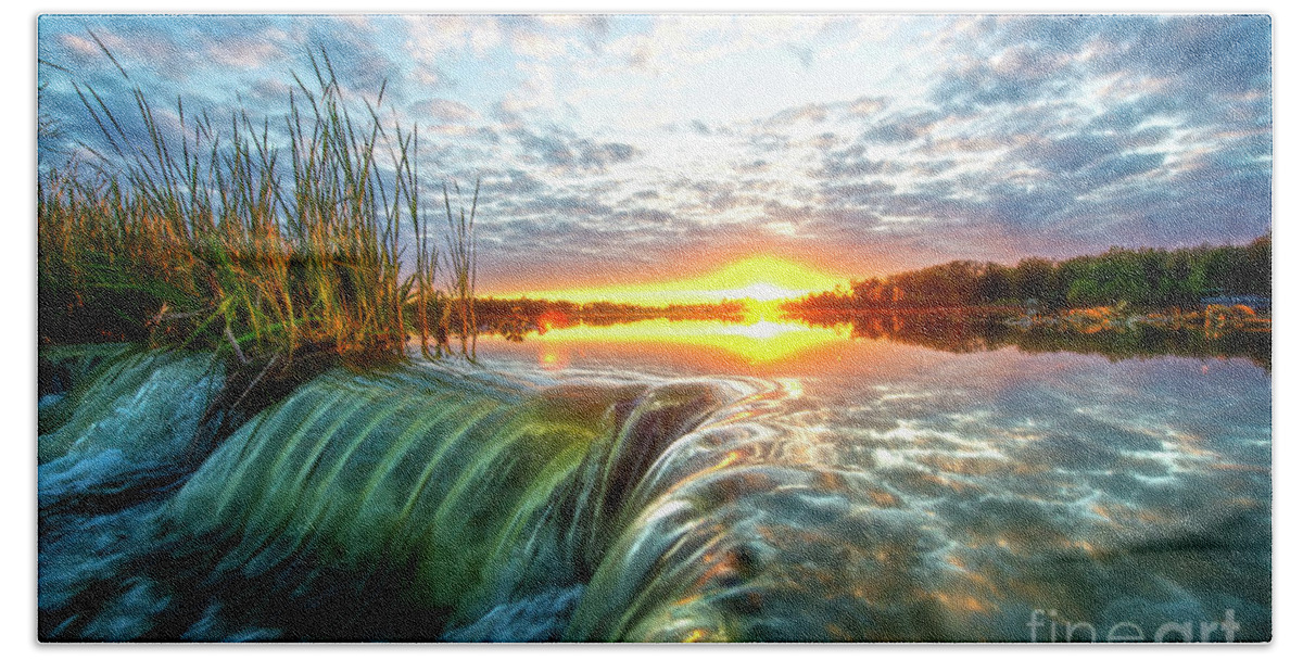 Sunset Hand Towel featuring the photograph Sunset over Water by David Arment