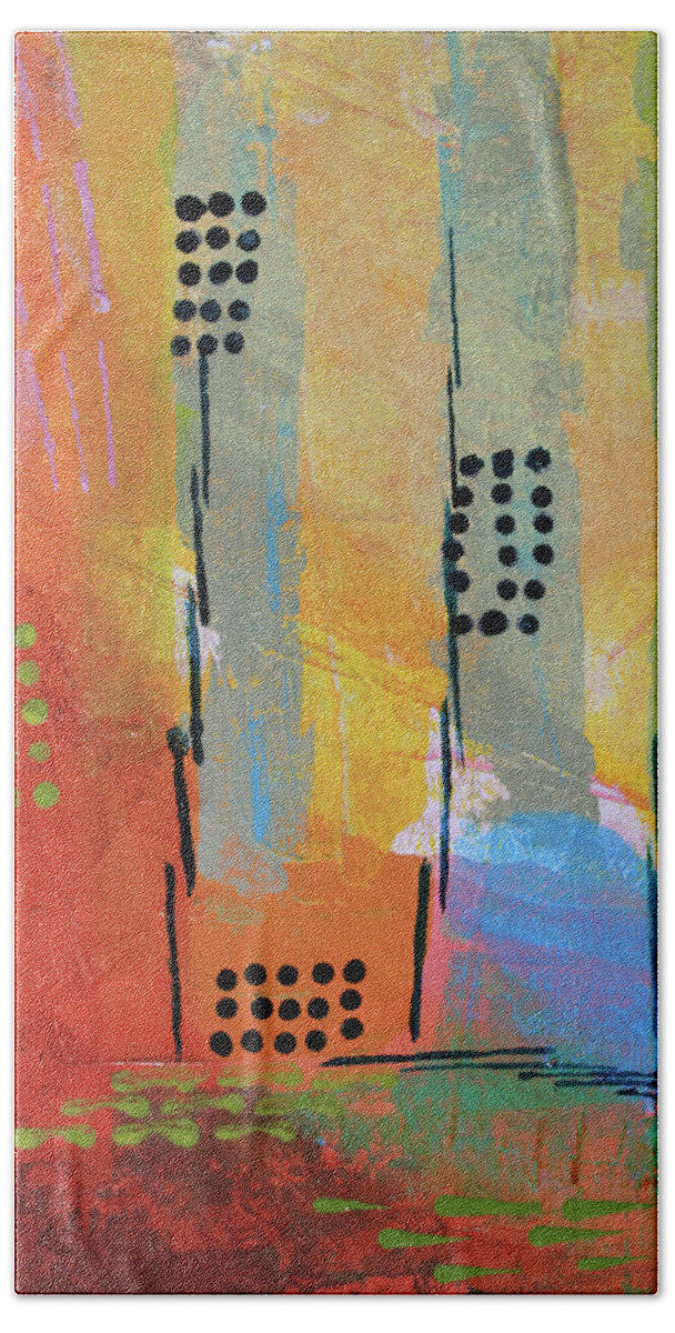 Abstract Hand Towel featuring the mixed media Sunset Park by April Burton