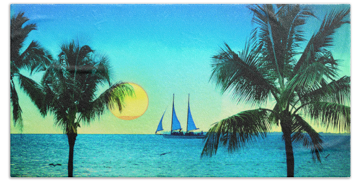Sailboat Bath Towel featuring the photograph Sunset Sailor by Bill Cannon