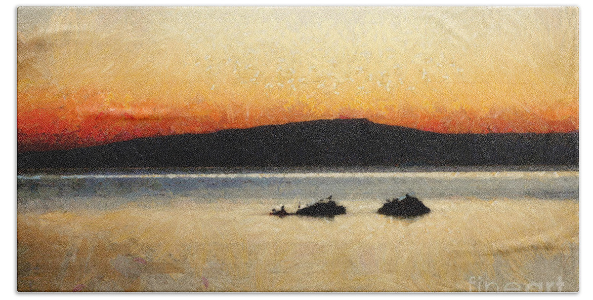 Art Bath Towel featuring the painting Sunset Seascape by Dimitar Hristov
