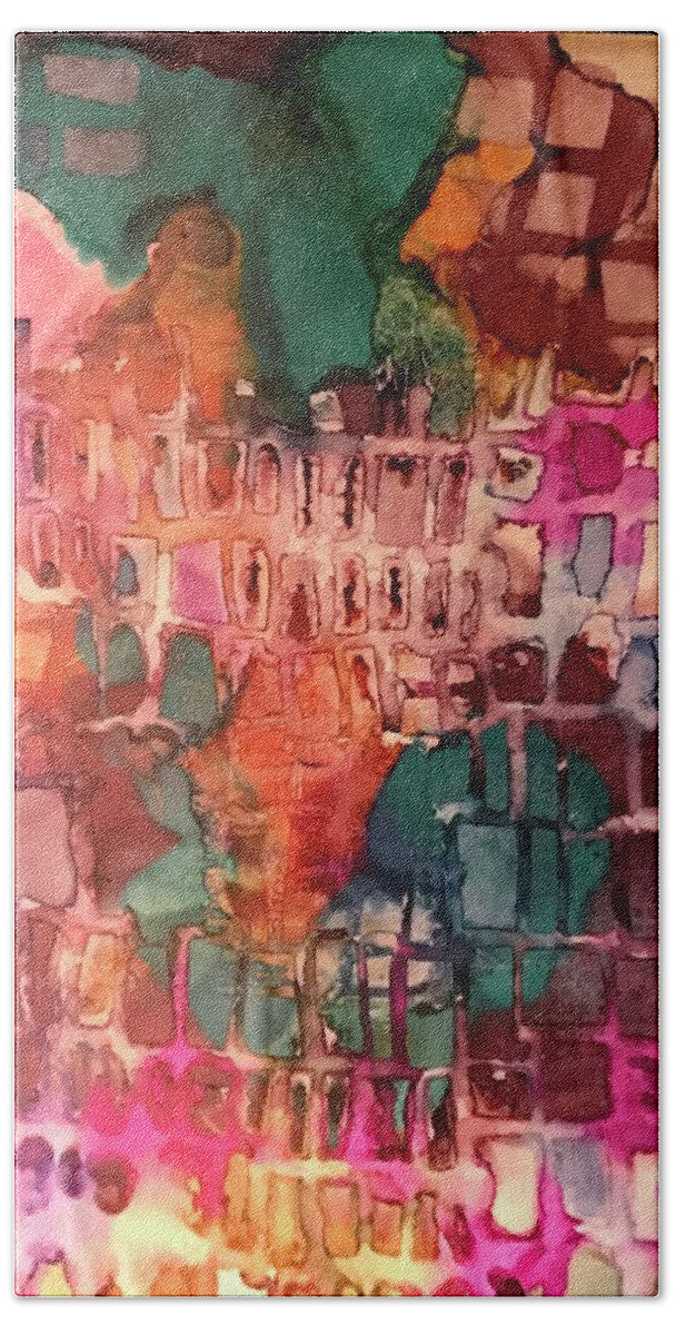 Abstract Bath Towel featuring the painting Sunset Strip by Tommy McDonell