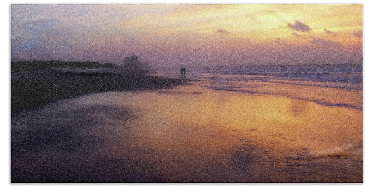 Sunset Bath Towel featuring the photograph Sunset Walk On Myrtle Beach by Jeff Breiman