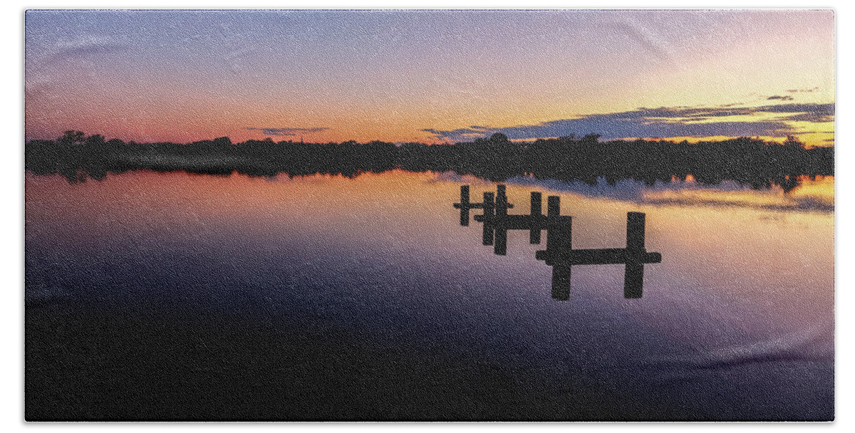 Boat Ties Hand Towel featuring the photograph Sunsetting Twilight Lake by Kathleen McGinley