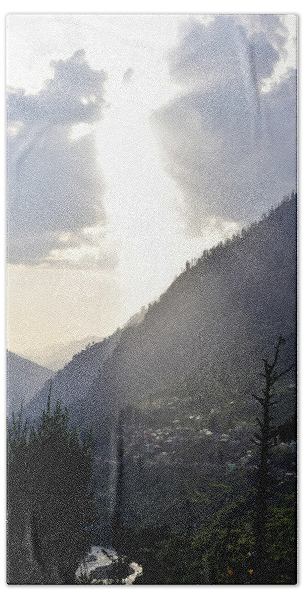 Mountains Bath Towel featuring the photograph Sunshine On The Village by Sumit Mehndiratta
