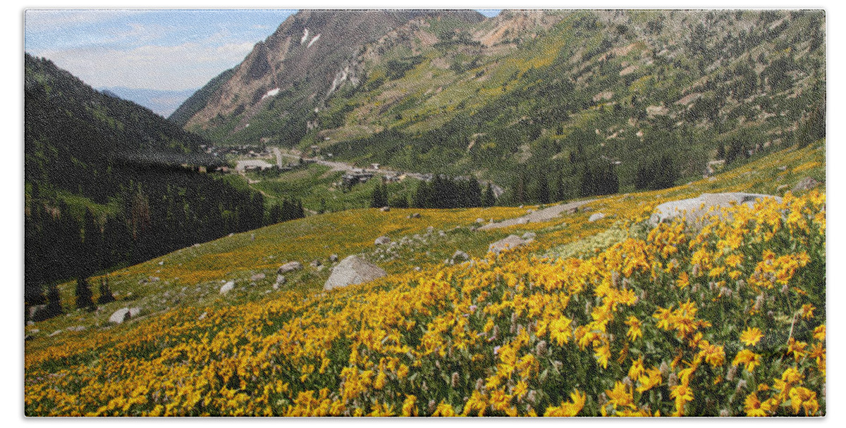 Landscape Bath Towel featuring the photograph Superior Wasatch Wildflowers by Brett Pelletier