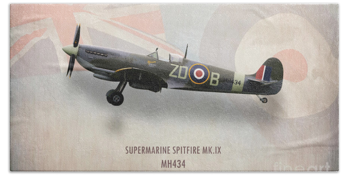 Supermarine Bath Towel featuring the digital art Supermarine Spitfire Mk.IX MH434 by Airpower Art