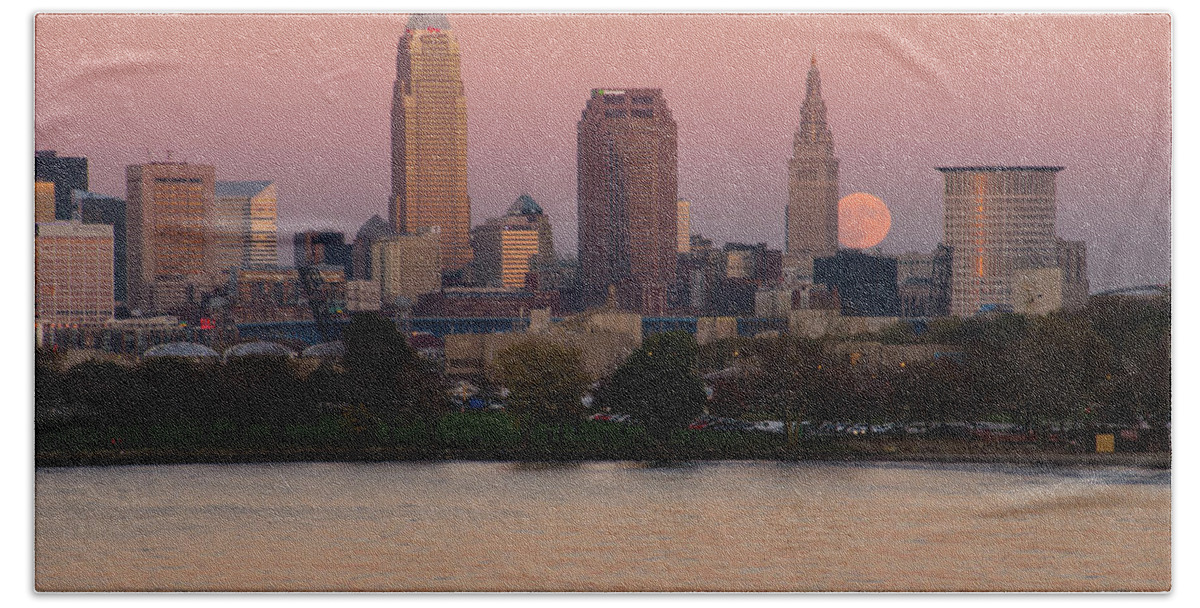 Super Moon Bath Towel featuring the photograph SuperMoon Over Cleveland by Ann Bridges