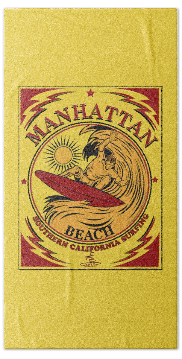 Surfing Hand Towel featuring the digital art Surfing Manhattan Beach California by Larry Butterworth