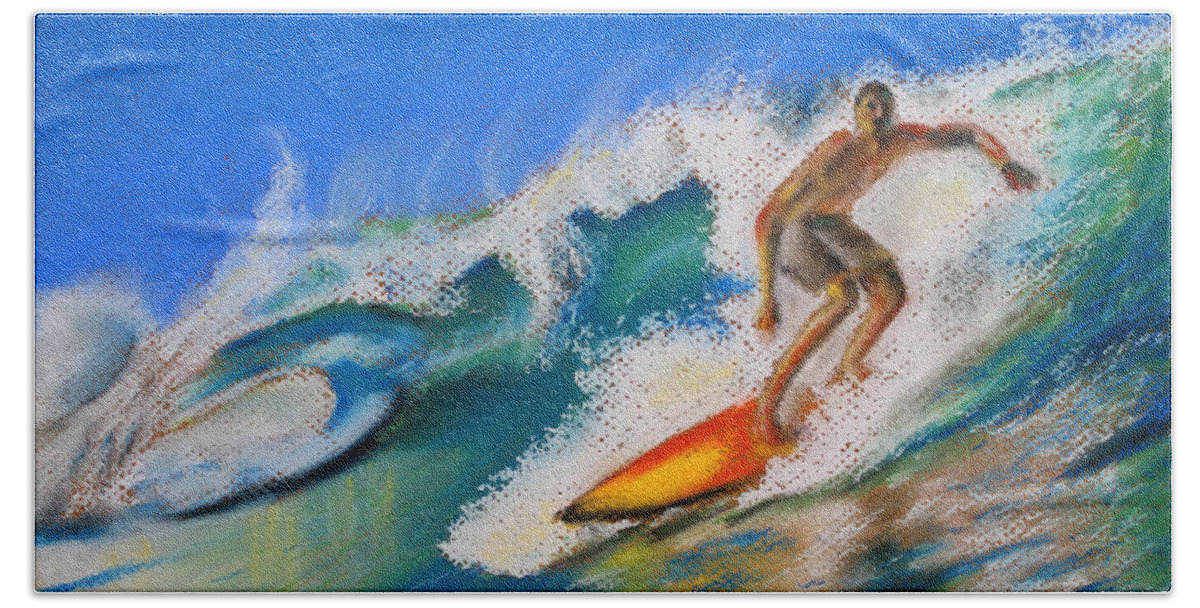 Surf Hand Towel featuring the pastel Surf's Up by Jerome Wilson