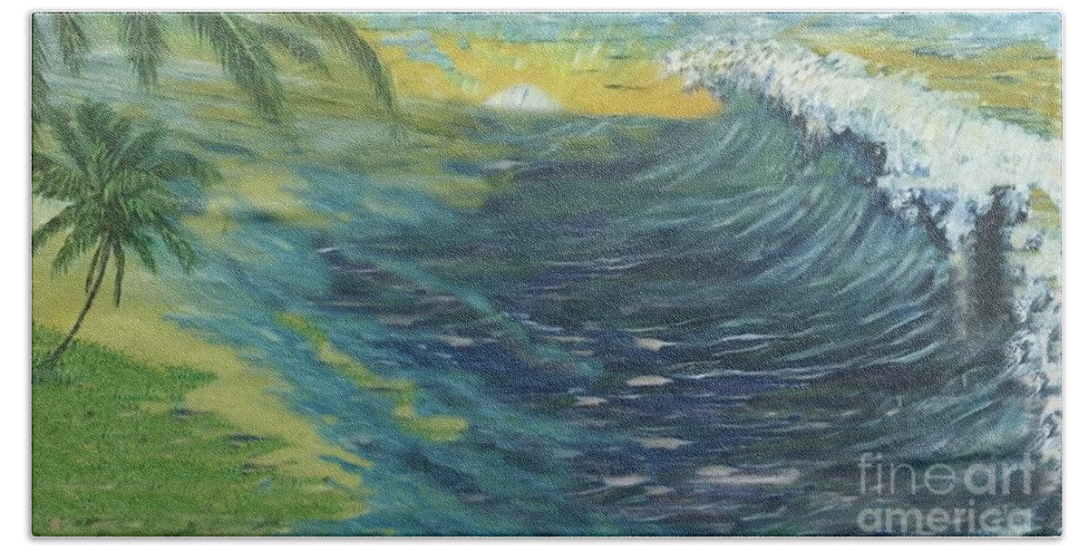 Palm Trees Hand Towel featuring the painting Surf's Up by Michael Silbaugh