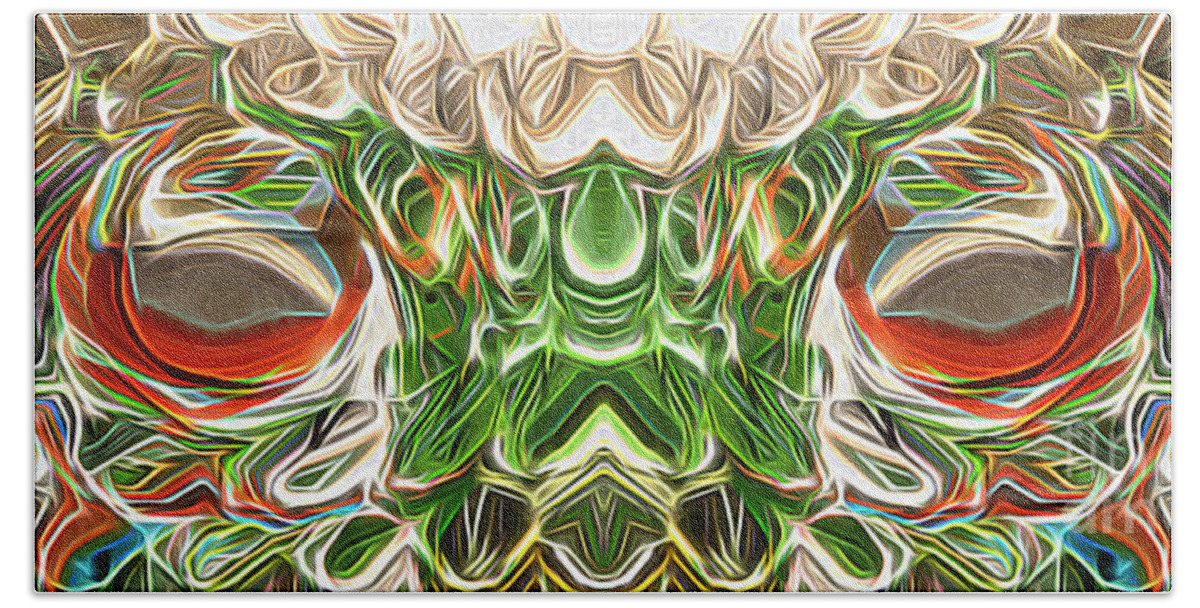 Surrealism Bath Towel featuring the digital art Surreal Green Face - Panoramic by Jason Freedman