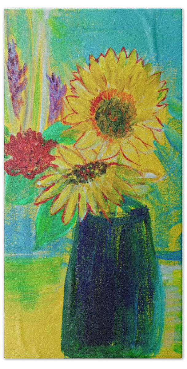 Flowers Hand Towel featuring the painting Surreal Sunflowers 14x11 by Santana Star