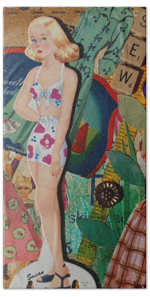 Paper Doll Bath Towel featuring the mixed media Susan by Virginia Coyle
