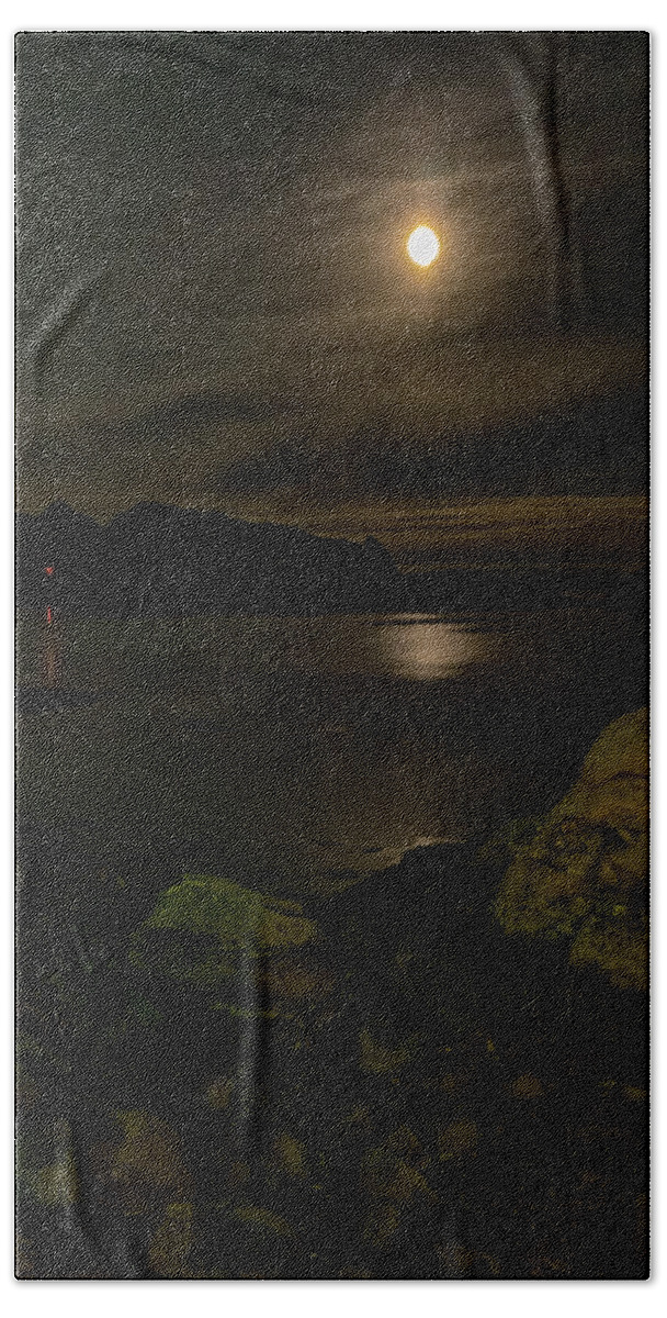 Moon Bath Towel featuring the photograph Svolvaer Bay by Mark Llewellyn