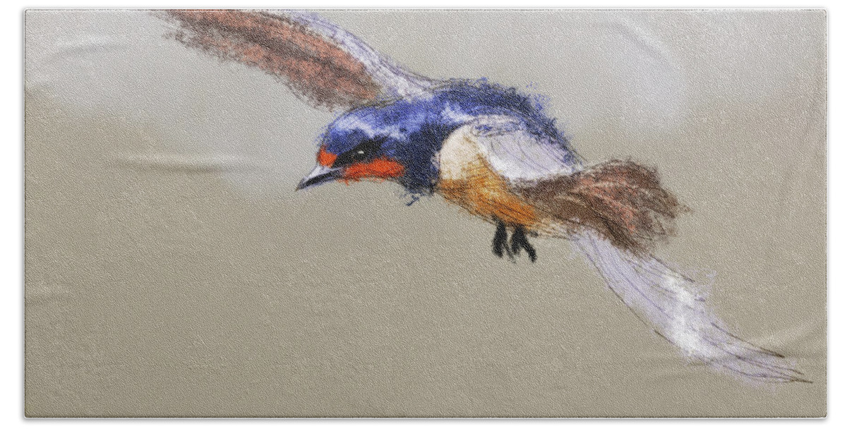 Birds Bath Towel featuring the mixed media Swallow In Flight by Michael Kallstrom