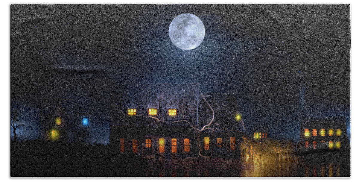 Moon Bath Towel featuring the digital art Swamp Town by Mark Andrew Thomas