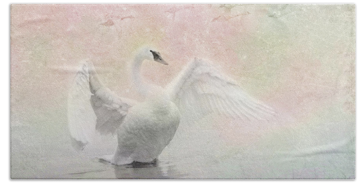 Swan Hand Towel featuring the photograph Swan Dream - Display Spring Pastel Colors by Patti Deters