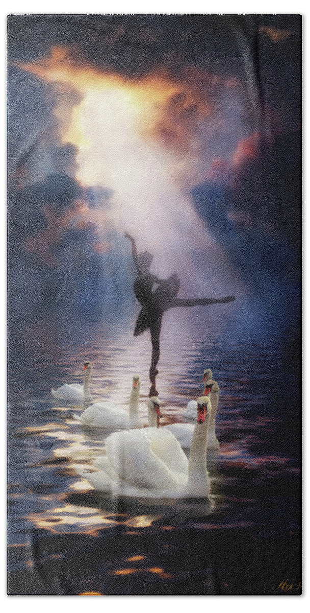 Swan Lake Bath Towel featuring the digital art Swan Lake by Lilia D