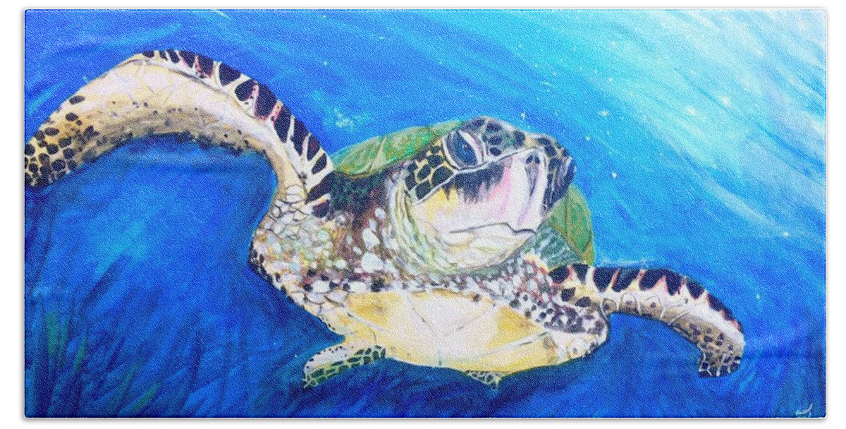 Turtle Bath Towel featuring the painting Swim by Dawn Harrell
