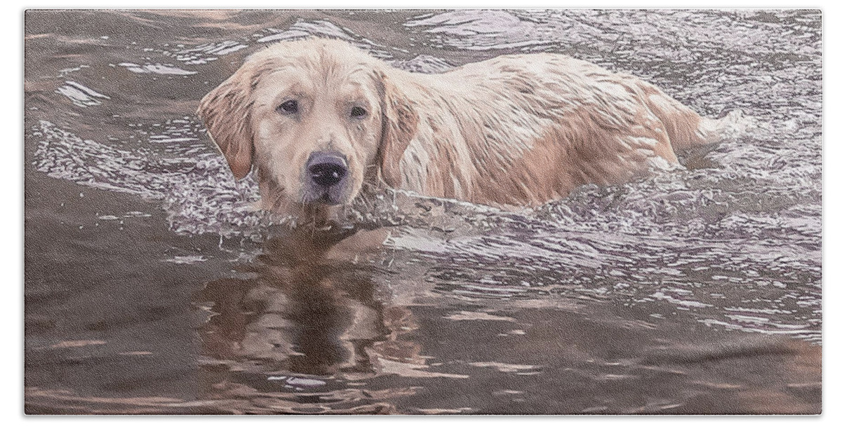 Golden Retriever Bath Towel featuring the photograph Swimming Puppy by Jennifer Grossnickle