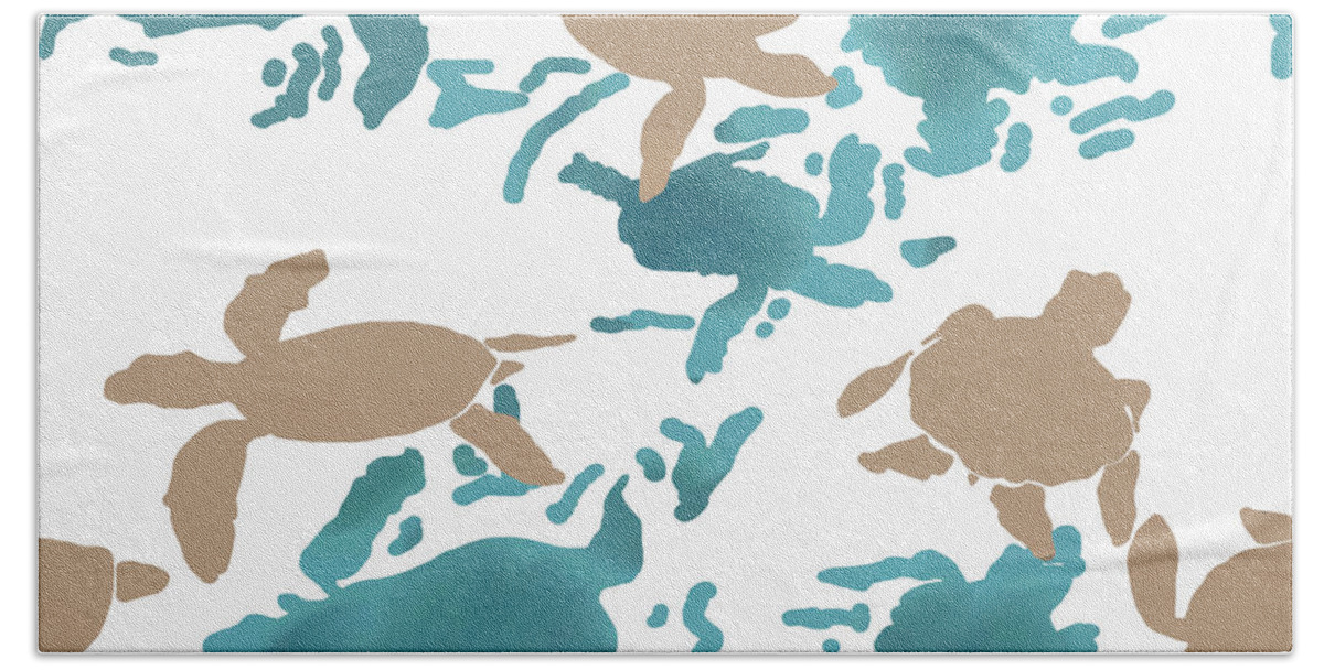 Turtle Hand Towel featuring the digital art Swimming Turtles by April Burton