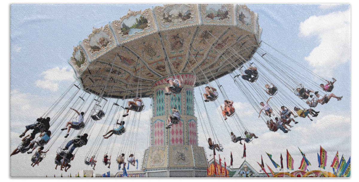 Agricultural Fair Bath Towel featuring the photograph Swing Carousel at County Fair by William Kuta